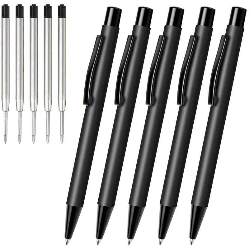 Cambond Ballpoint Pens Black Pens - Metal Pen Retractable Ink Pens for Journaling Business Police Men Flight Attendant 1.0mm Medium Point Smooth Writing, 5 Pen with 5 Refills (Black) - Image 1